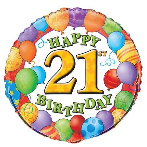 happy 21st Birthday 18" 45.7cm Round Foil Balloon